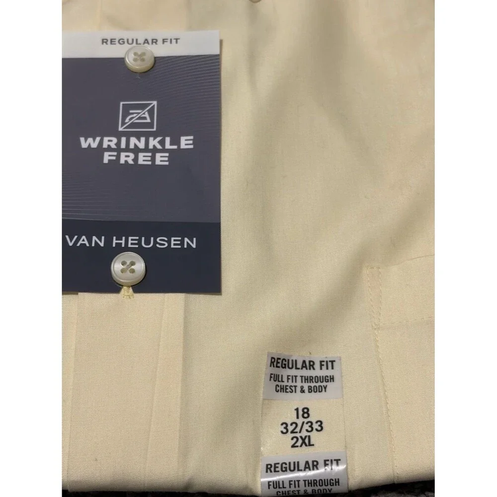 NEW Van Heusen Cream Yellow Regular Fit Stretch Wrinkle Free Dress Shirt 18 2XL